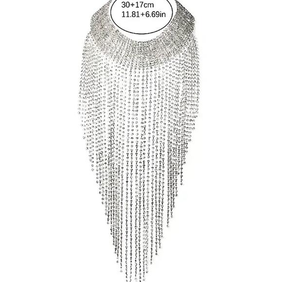 Tassel Zircon Fringe Choker Luxury Necklace - Picture 6 of 9